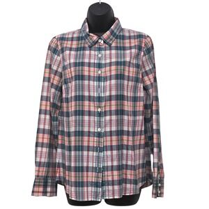J. Crew Womens Gray Blue Berry Red Plaid 100% Cotton Button‎ Down Shirt Size 6